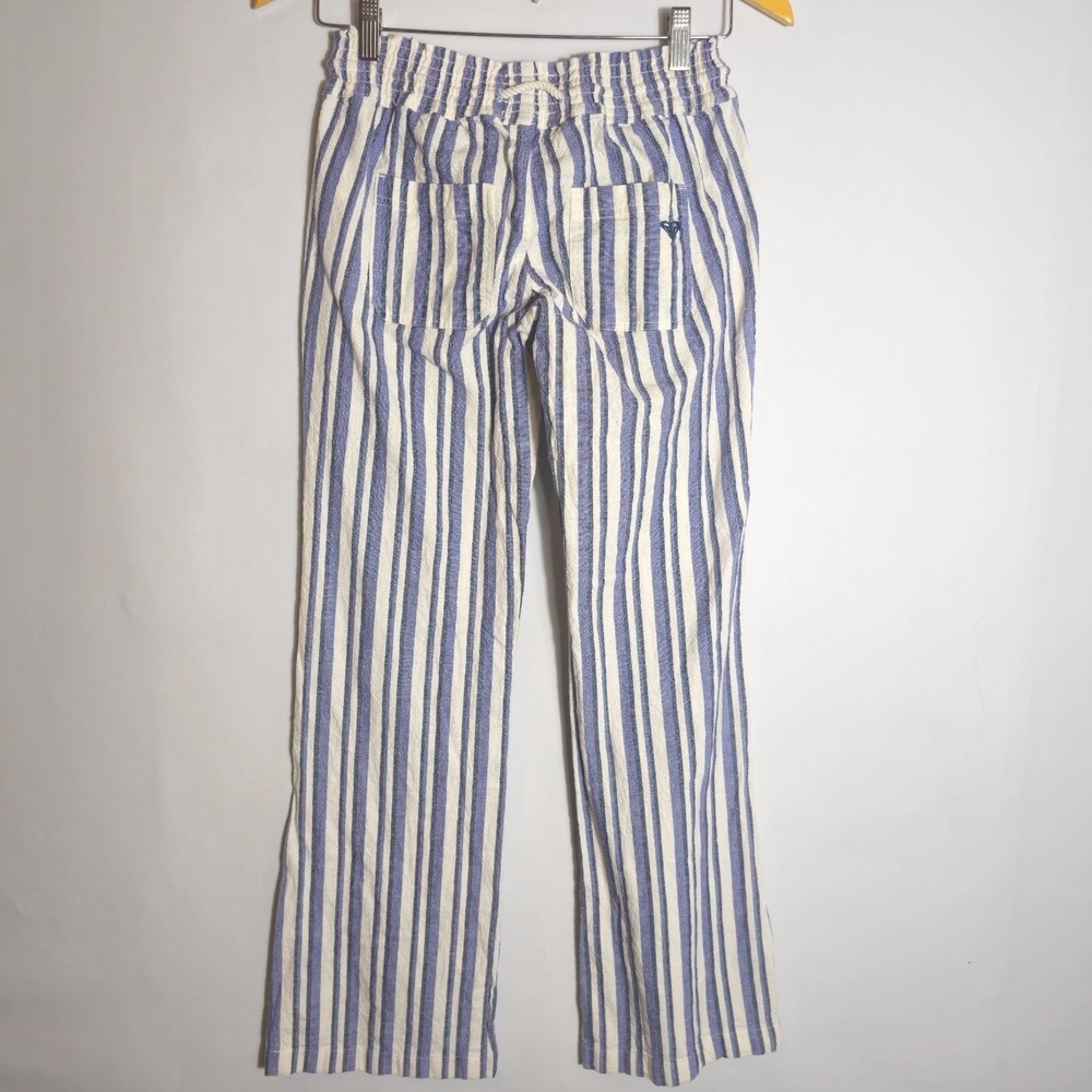 Roxy Oceanside Beach Pants Womens XS Blue White Striped Flared Leg Low Rise - Picture 4 of 12